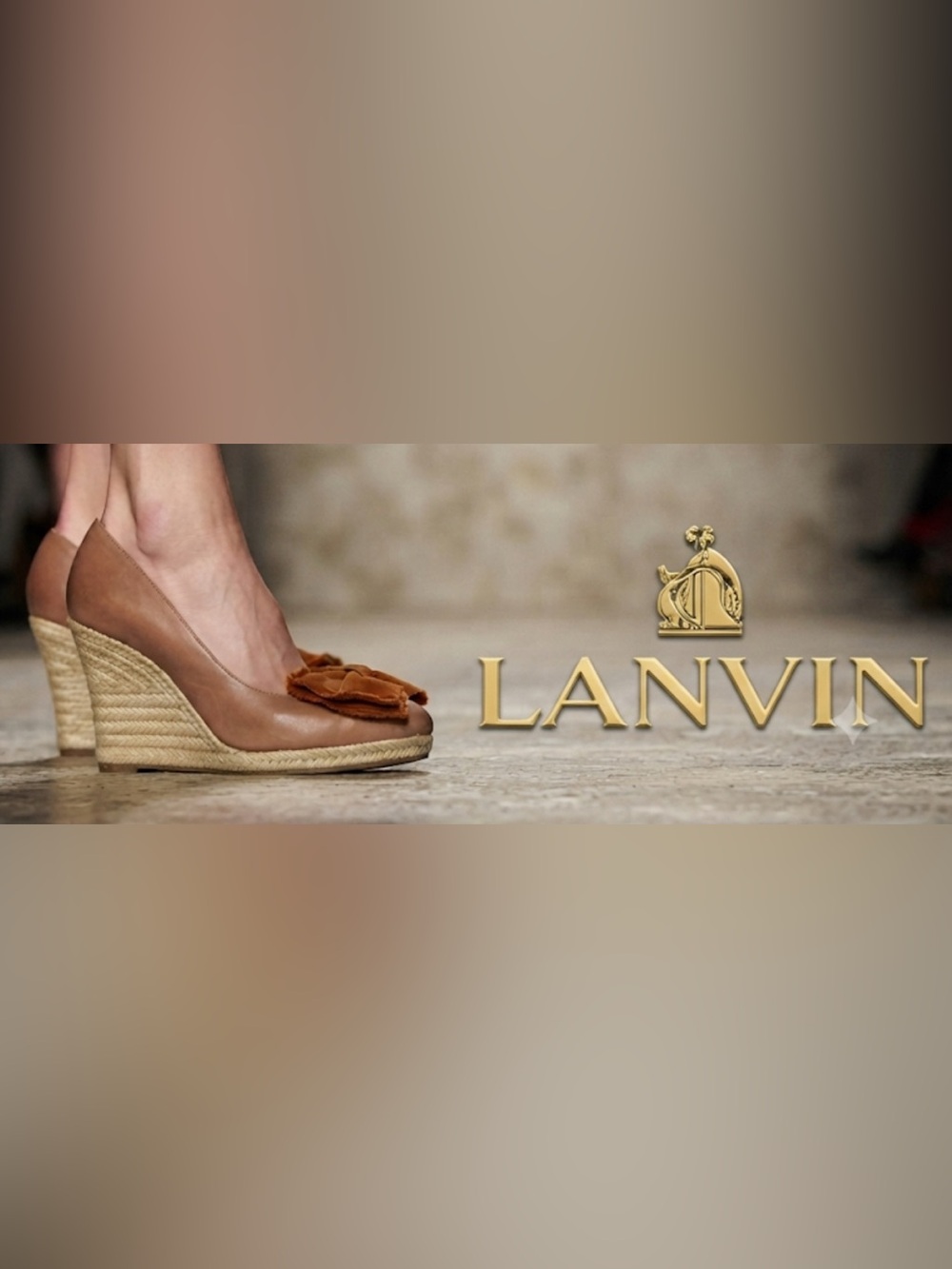 Authentic Lanvin luxury designer vintage espadrilles wedge leather heels Sz 8